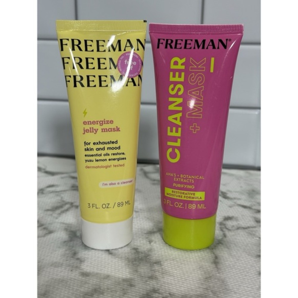 Freeman Jelly Mask Energize Lemon + Cleanser Mask AHA‎ Set 3oz NEW
